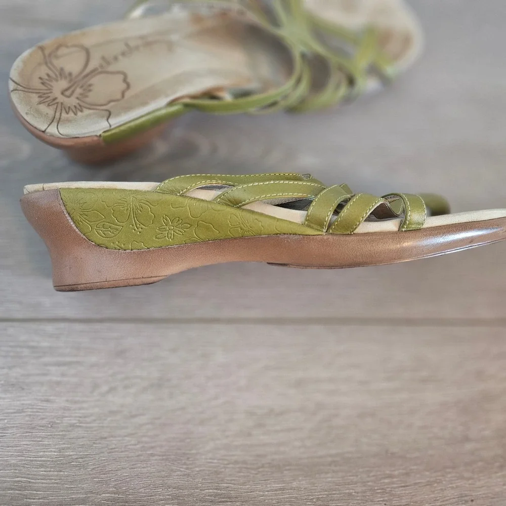 Dansko Women Olive Green Leather Strappy Wedge Sandals Made in Portugal 41 US 10